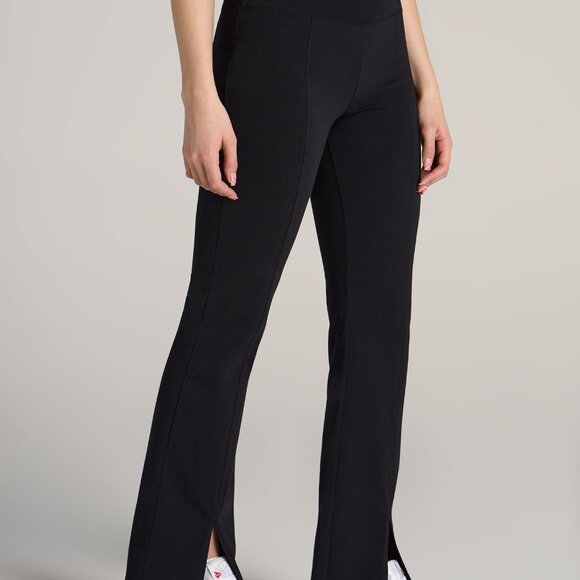 American Tall High Rise Split Flare Cotton Leggings for Tall Women in Black Size - Picture 3 of 3